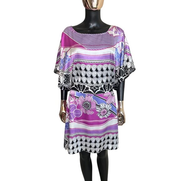 BCBGMAXAZRIA Purple Scarf Print Belted Mini Dress Large NWT $240 - Picture 3 of 11